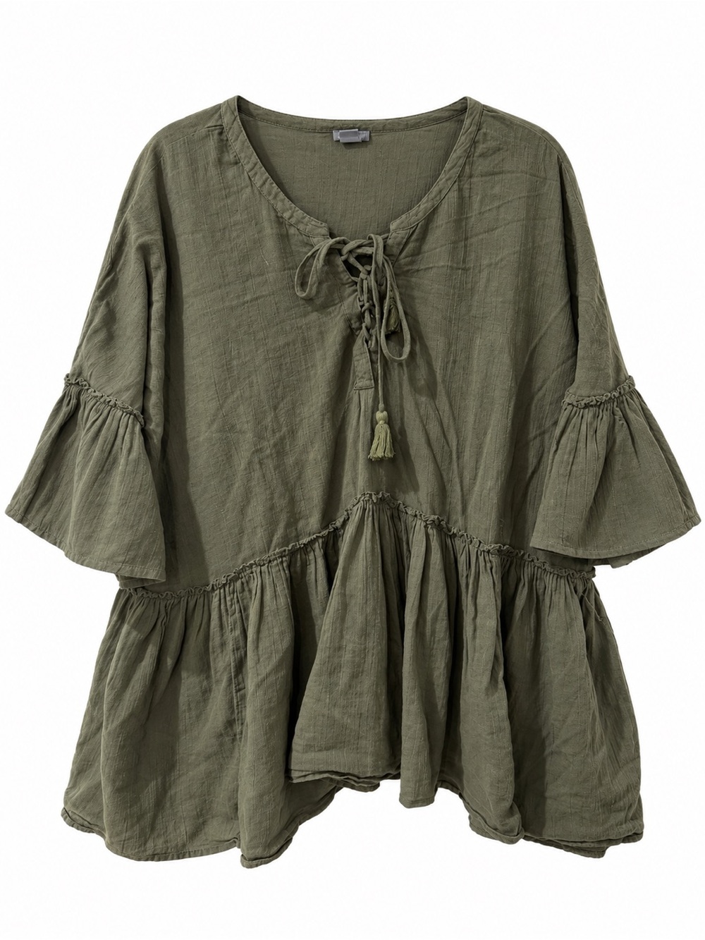 aerie Olive Green Tie-Front Peplum Tunic